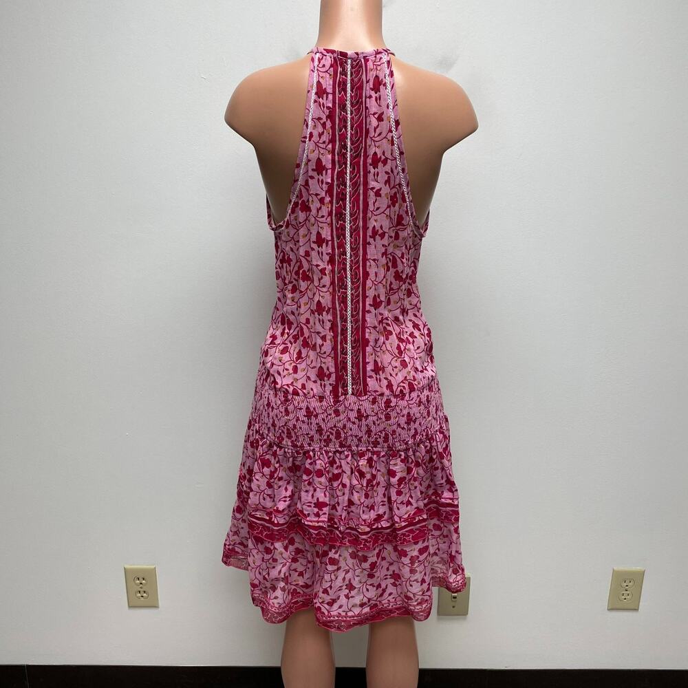 Poupette St Barth Womens Pink Floral Halter Sleeveless Smocked Ruffled Dress L - Picture 6 of 16